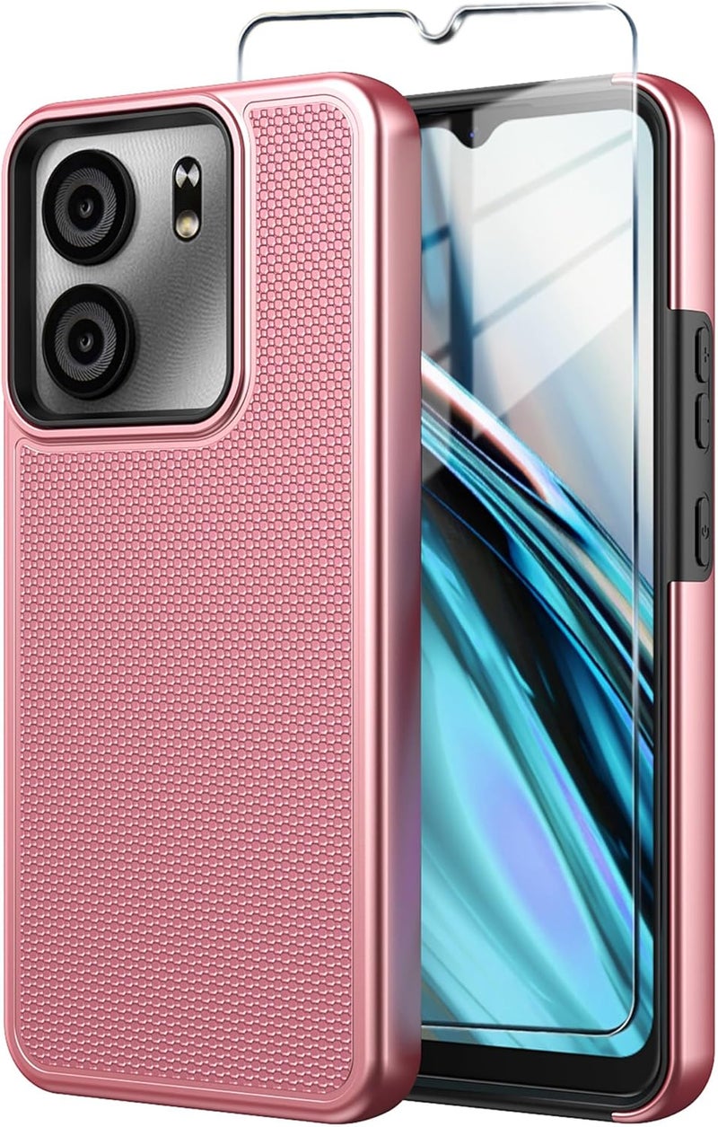 Mocotto for BLU View 5 Phone Case with Tempered Glass Screen Protector,Dual Layer Heavy Duty Shockproof Protection Phone Case Cover for BLU View 5 (Rose Gold) - Image 1